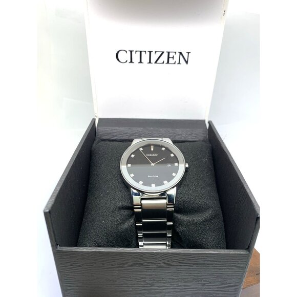 Citizen Men's Watch AU1060-51G Eco Drive Diamond Accent Black Dial Silver Steel - Picture 3 of 14